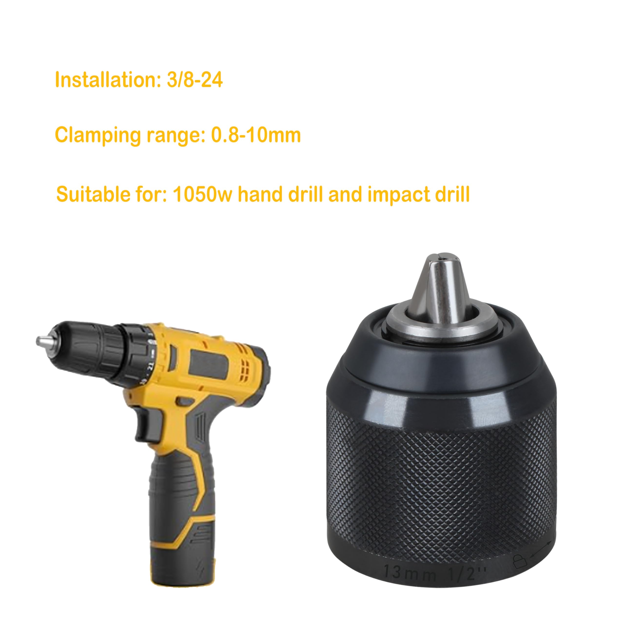Keyless Hand Drill Chuck 2-13mm 1/2-20UNF Replacement for Dewalt